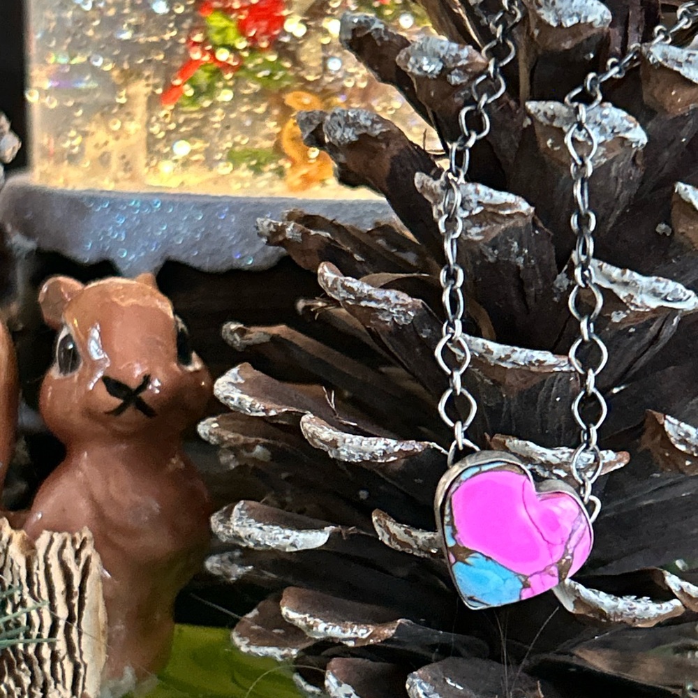 925 Sterling cotton candy turquoise heart necklace - Picture 2 of 6